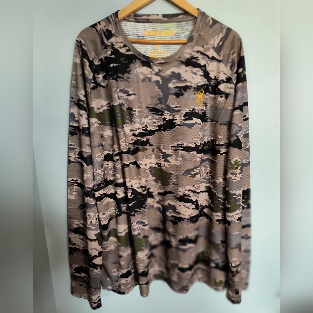 Browning Wasatch Camo Long Sleeve‎ Tech Shirt Men's Hunting Fishing